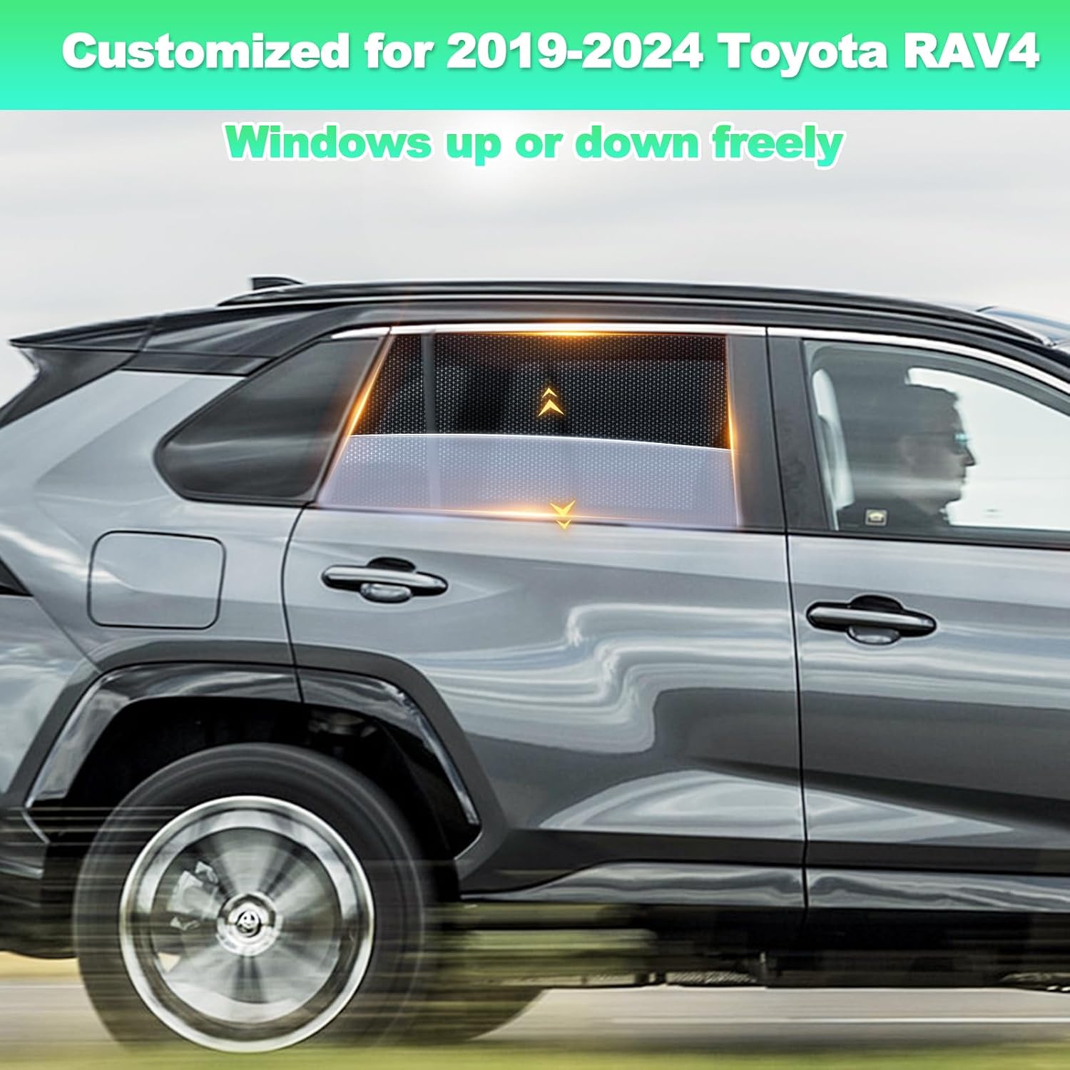 RAV4 Window Shades 2019-2024, Rear Side 2PCS Mesh Set | Custom Fit, Superior Sun Protection, Secure Magnetic Installation, Breathable Mesh, Ideal for Travel & Outdoor Adventures