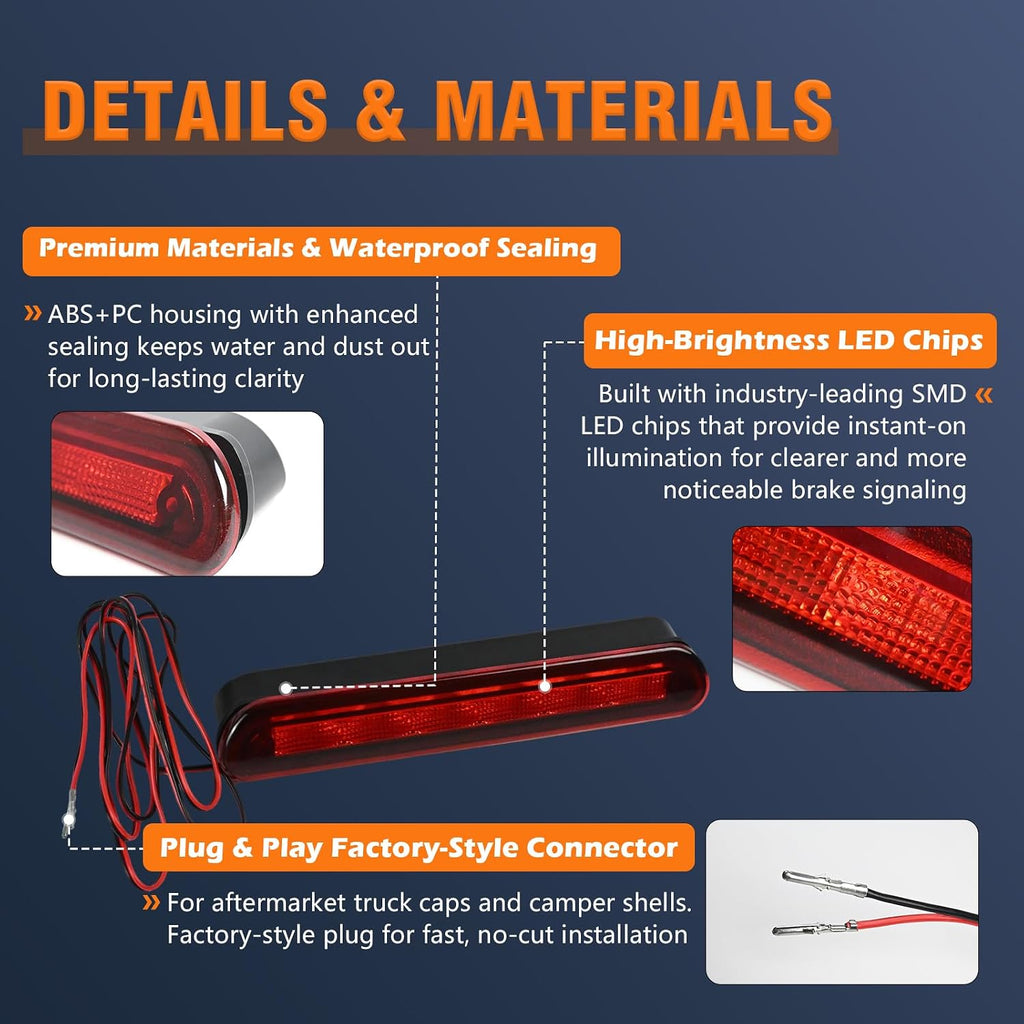 LED 3rd Brake Light Only (No Dome Light) for Truck Cap Topper Camper Shell 10 Inch Flush Mount Design Replace AT-LED-28X30-01 Fits Jason Truck Caps