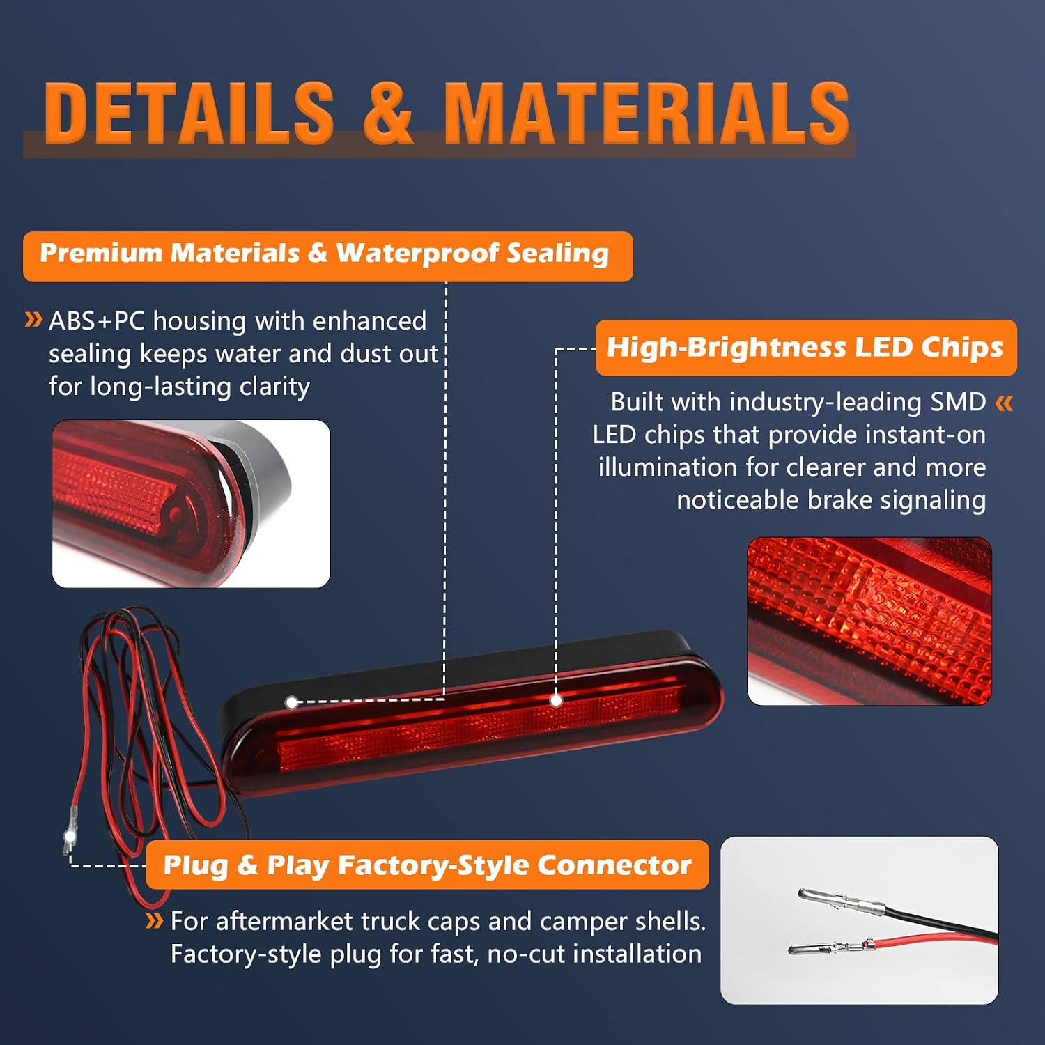 LED 3rd Brake Light Only (No Dome Light) for Truck Cap Topper Camper Shell 10 Inch Flush Mount Design Replace AT-LED-28X30-01 Fits Jason Truck Caps