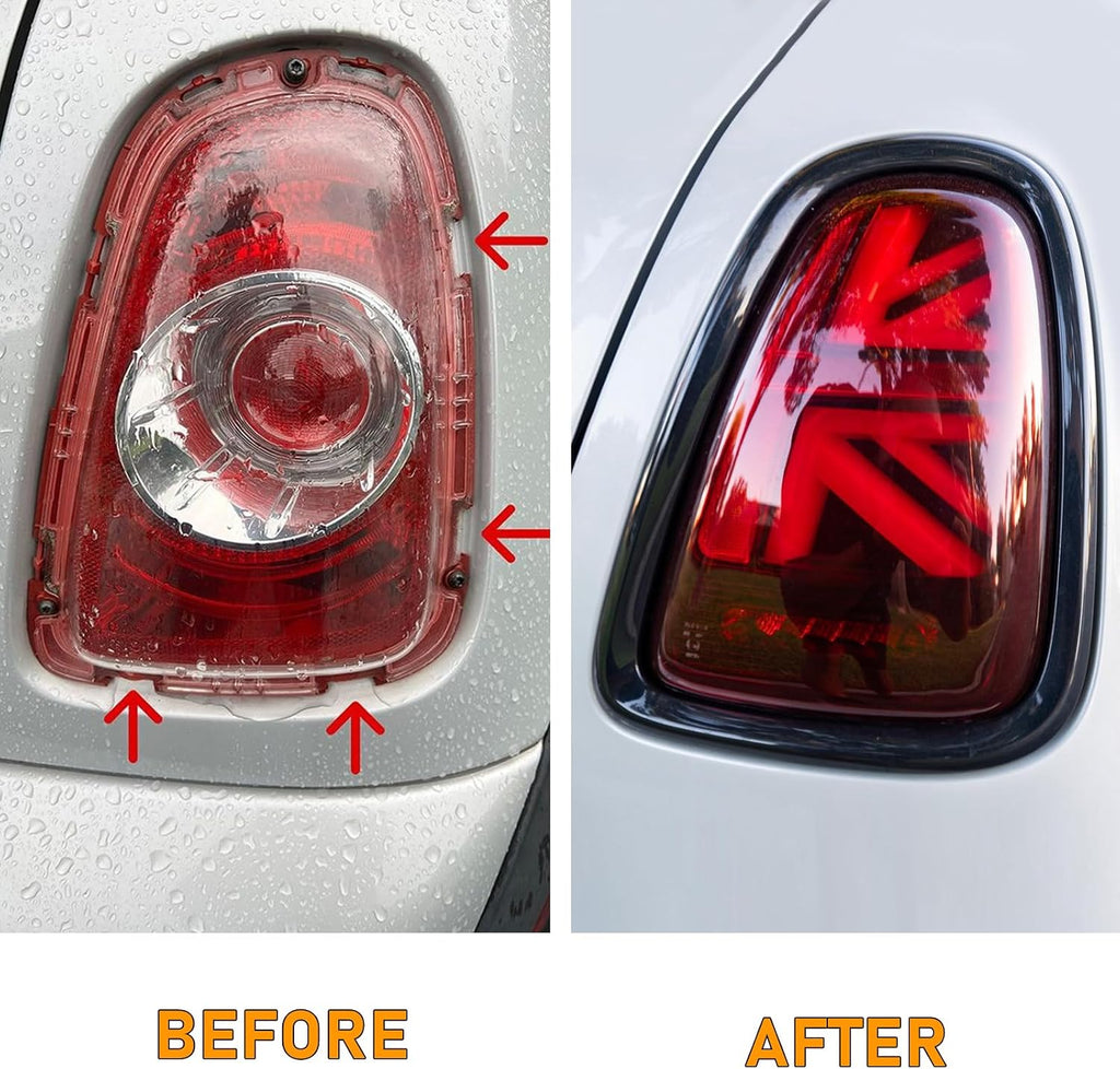 Compatible with MINI Cooper Taillight Trim Ring 2007-2014,R55 R56 R57 Rear Tail Lamp Assembly Cover Bezel for Driver Passenger Side,Replacement 51132296296,51132296297,Glossy Black,1 Pair