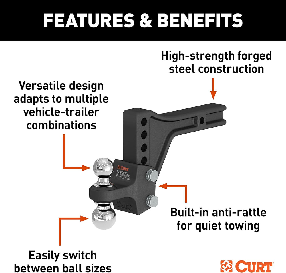 CURT 45935 Adjustable Dual-Ball Hitch Mount, 2" Shank, 15,000 lb