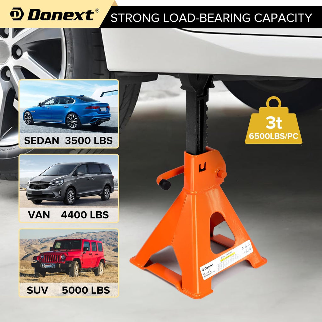 Jack Stands 3 Ton (6,500 lb) Capacity Steel, 1 Pair Orange Lifting Stand Adjustable Jack Stands