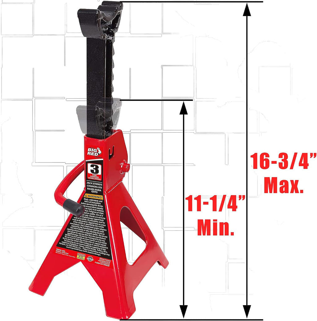 BIG RED T43202 Torin Heavy Duty Steel Jack Stands: 3 Ton (6,000 lb) Capacity Car Lifting Stand,1 Pair (Not Suitable for SUV,Truck)