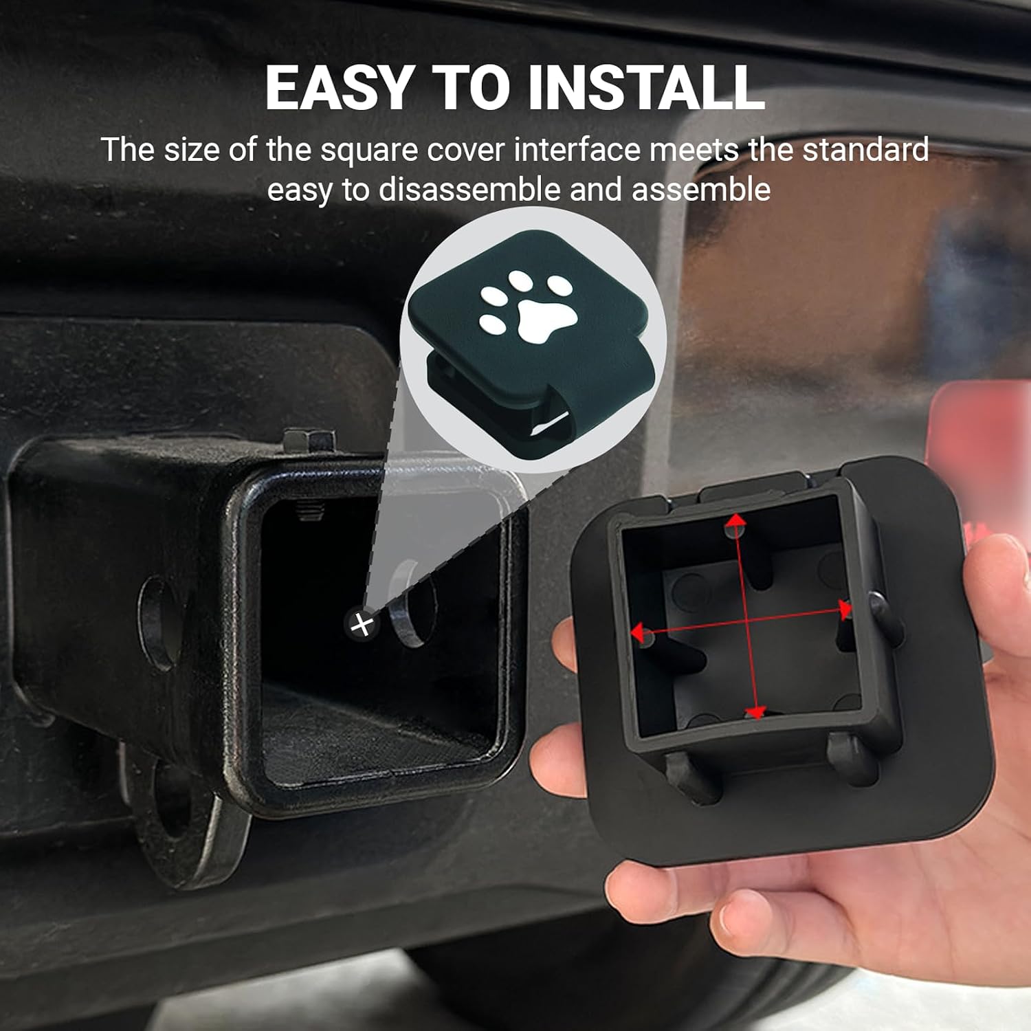 2 Inch Trailer Hitch Cover, Dog Paw Rubber Dustproof Waterproof Plug, Tow Hitch Square Mouth Receiver Plug Protector, Tow Hitch Cover for Most Vehicles, SUV, RV, Pickup, ATV (Buckle Type)