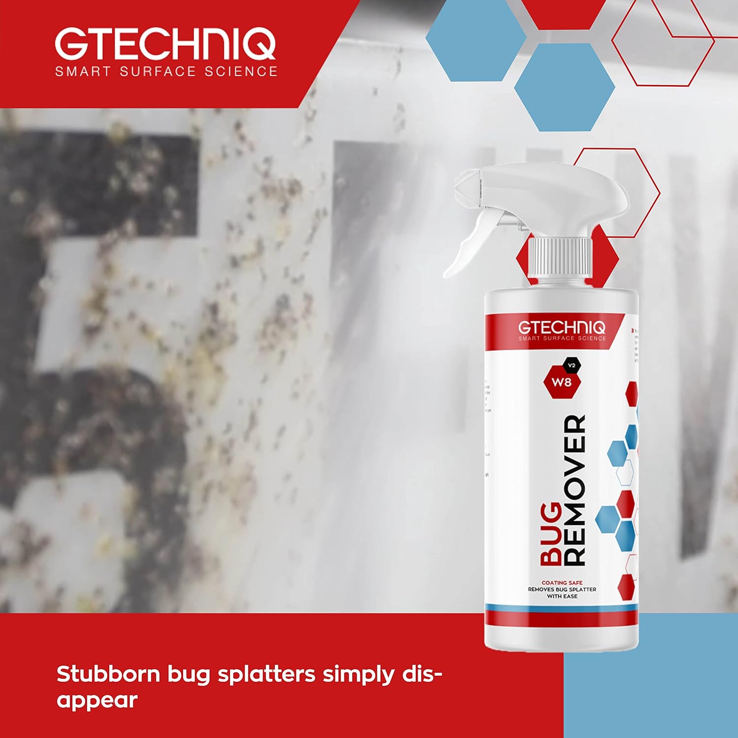 Gtechniq W8 Bug Remover for Cars, 17 fl oz | Non-Caustic Cleaner Removes Tough Bug Splatter and Stains, Safe on All Surfaces