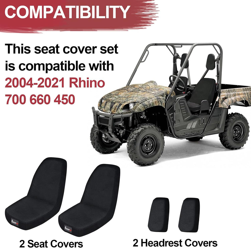 StarknightMT UTV Seat Covers Compatible with Rhino 700 660 450 2004-2021 1680D Oxford Fabric Black Water-Resistant Seat Covers