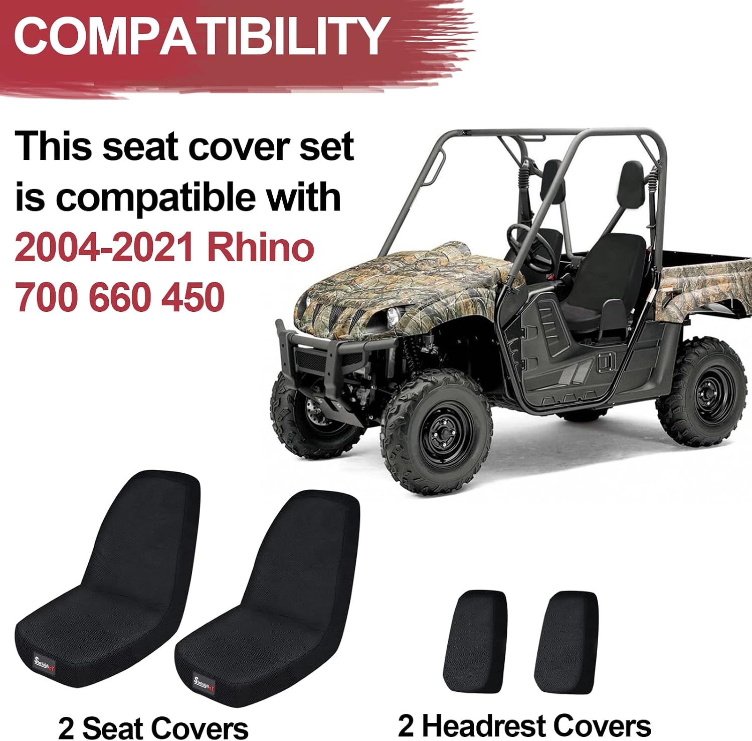 StarknightMT UTV Seat Covers Compatible with Rhino 700 660 450 2004-2021 1680D Oxford Fabric Black Water-Resistant Seat Covers