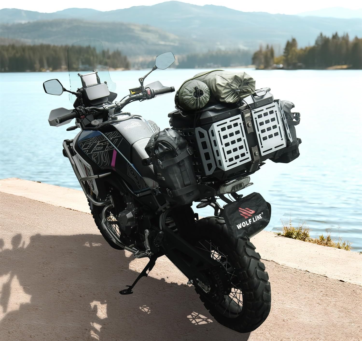 Motorcycle Top Case, 45L Universal Tail Box Motorbike Luggage Storage Trunk | Expandable Side Tray, Easy Install Quick Release Detachable, Waterproof Rustproof Dustproof, Backrest Cushion Anti-Theft Lock