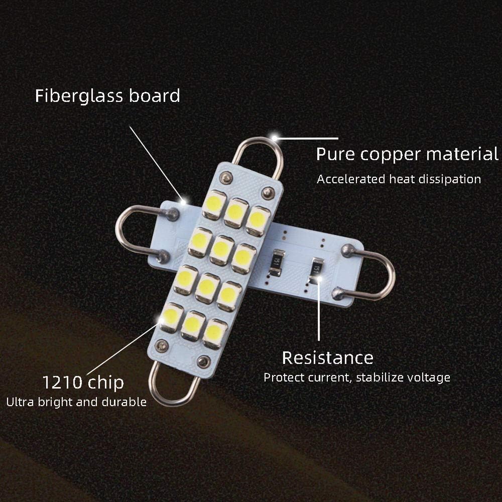 GrandviewTM 10 X 44mm(1.73") 12-SMD 1210 3528 Chip Rigid Loop Festoon LED Bulbs for Car Interior Light Dome Map Light Door Courtesy Lights 561 562 567 (White)