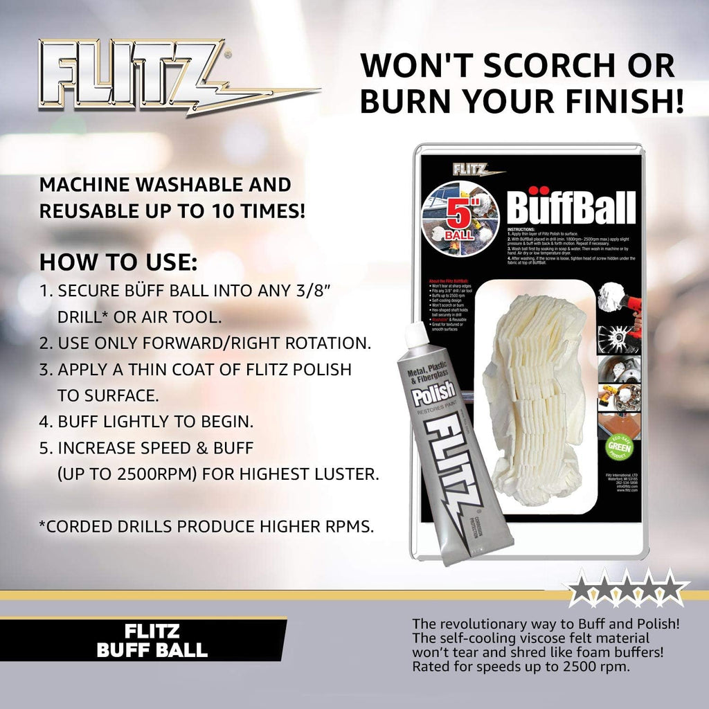 Flitz PB 101-50 Buff Ball Car Buffer Drill Attachment, 5 Inch