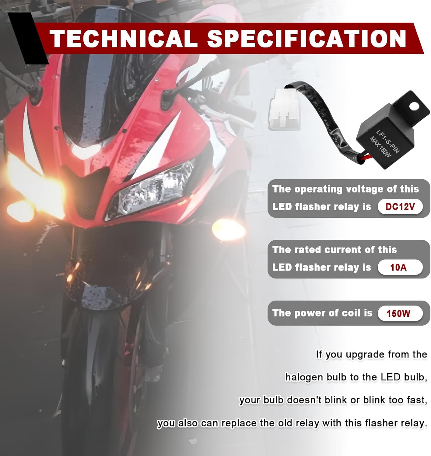 LED Flasher Relay 2-Pin, FIX Motorcycle Turn Signal Flasher Relay Flash Rate Wiring Connectors Kit
