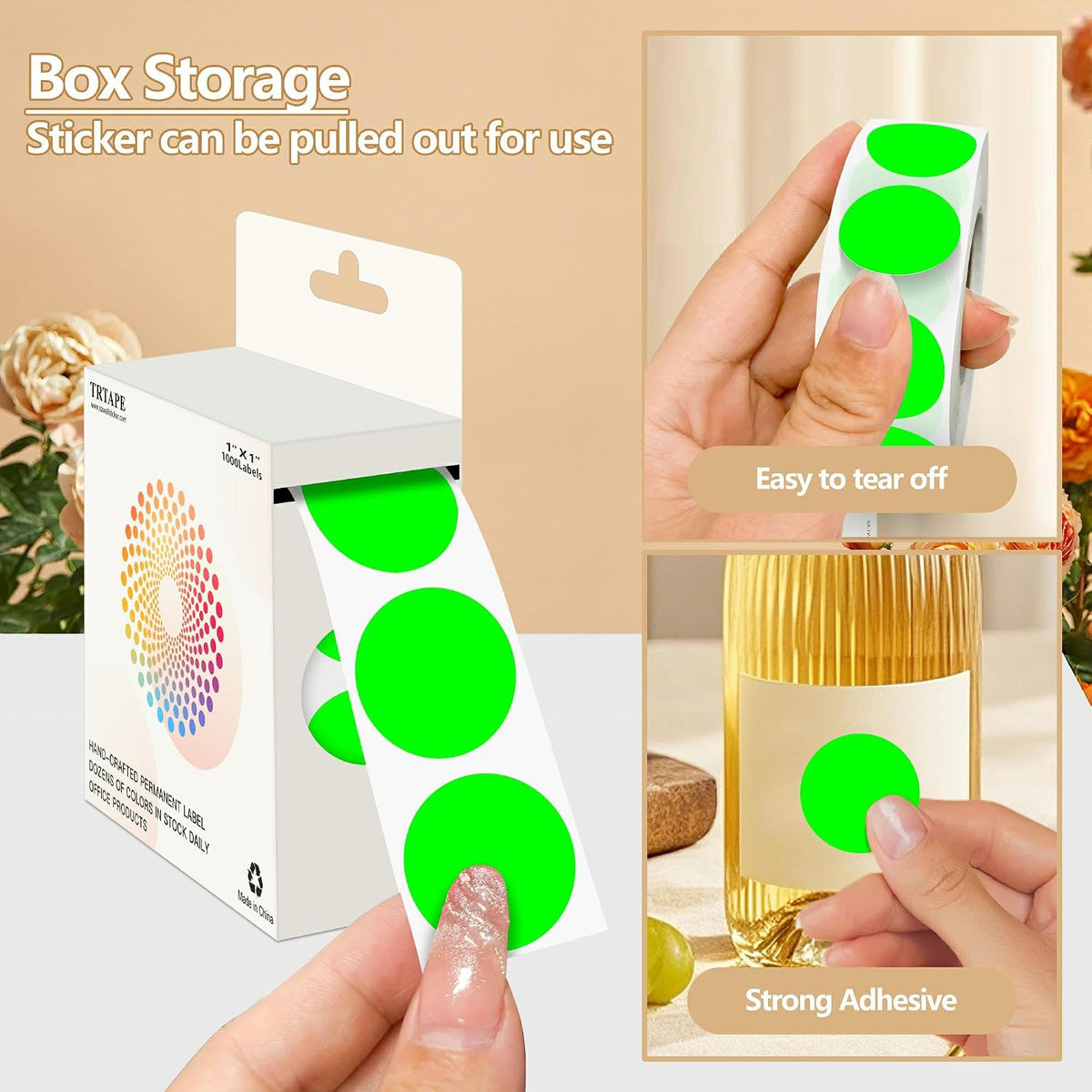 1 inch round sticker dot stickers, 10000 dot, close-up detail