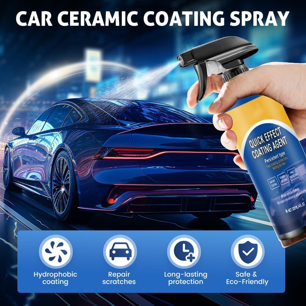 Advanced Car Quick Acting Coating Agent Spray for Vehicles, Nano Quick Coat Restore | Waterless Wash Wax & Glass Cleaner (1 PCS)