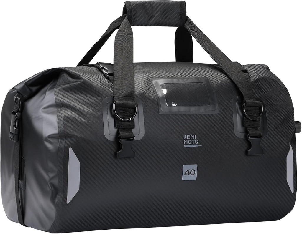 KEMIMOTO Waterproof Motorcycle Dry Bag – Duffle Tail Bag Soft Luggage, 25L/40L/65L Large Capacity with 4 Quick-Release Straps, Dustproof for Touring, Adventure, Motorcycling & Camping Black