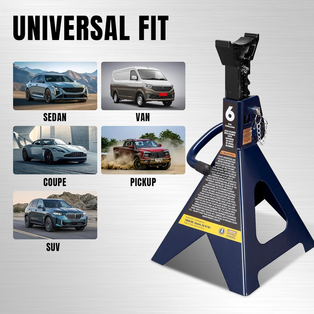 TCE 6 Ton (12,000 LBs) Capacity Double Locking Steel Jack Stands, 2 Pack, Blue, AT46002AU