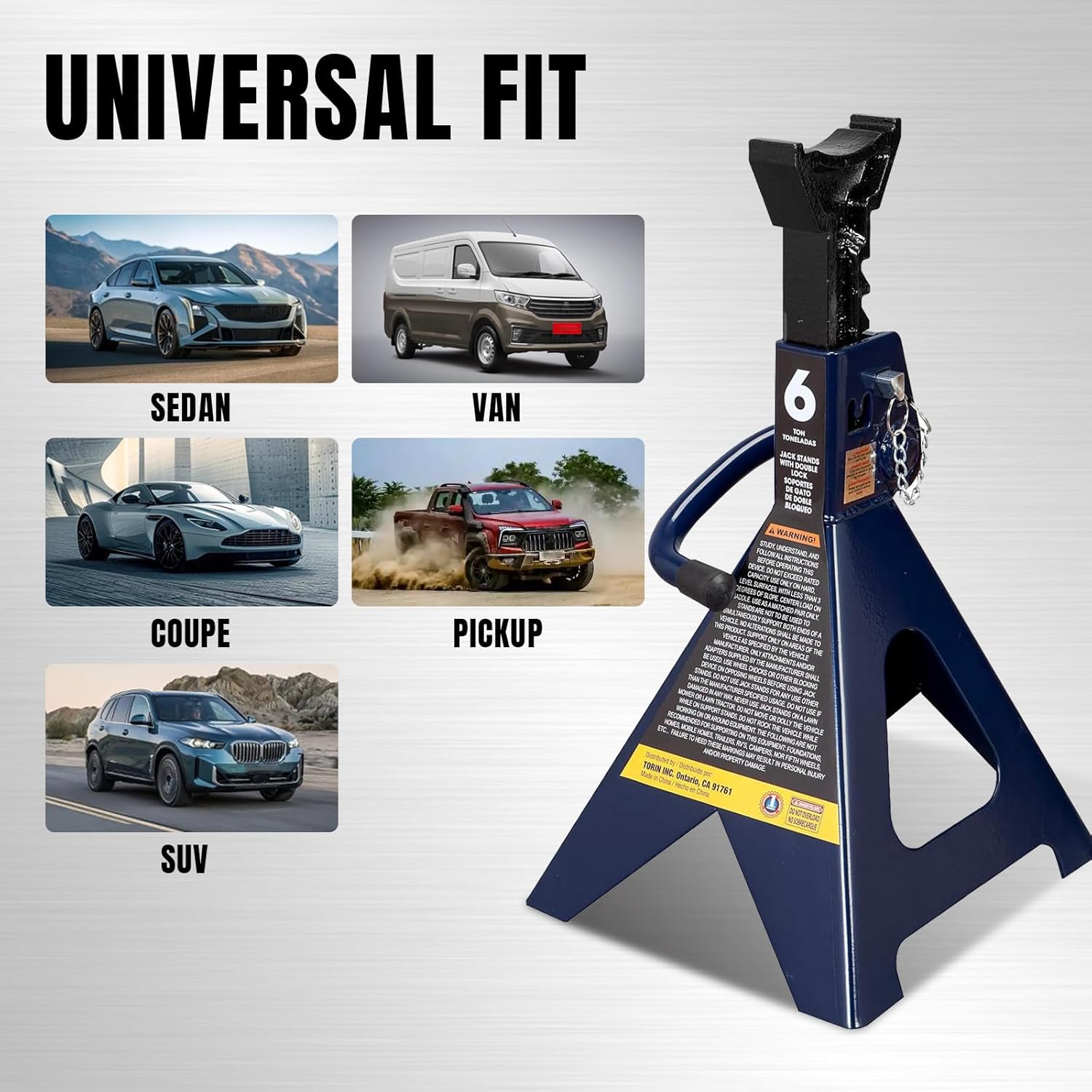 TCE 6 Ton (12,000 LBs) Capacity Double Locking Steel Jack Stands, 2 Pack, Blue, AT46002AU
