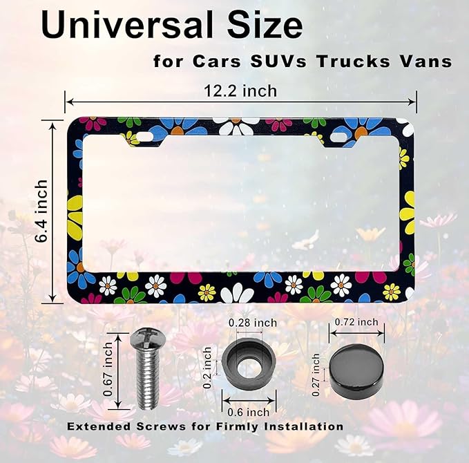 Hippie Flower License Plate Frame-2 Pack Colorful Daisy Blossom License Plate - Image 5