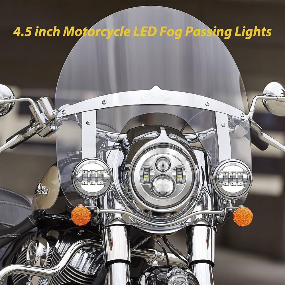 4.5 inch motorcycle led fog passing lights compatible shown in use