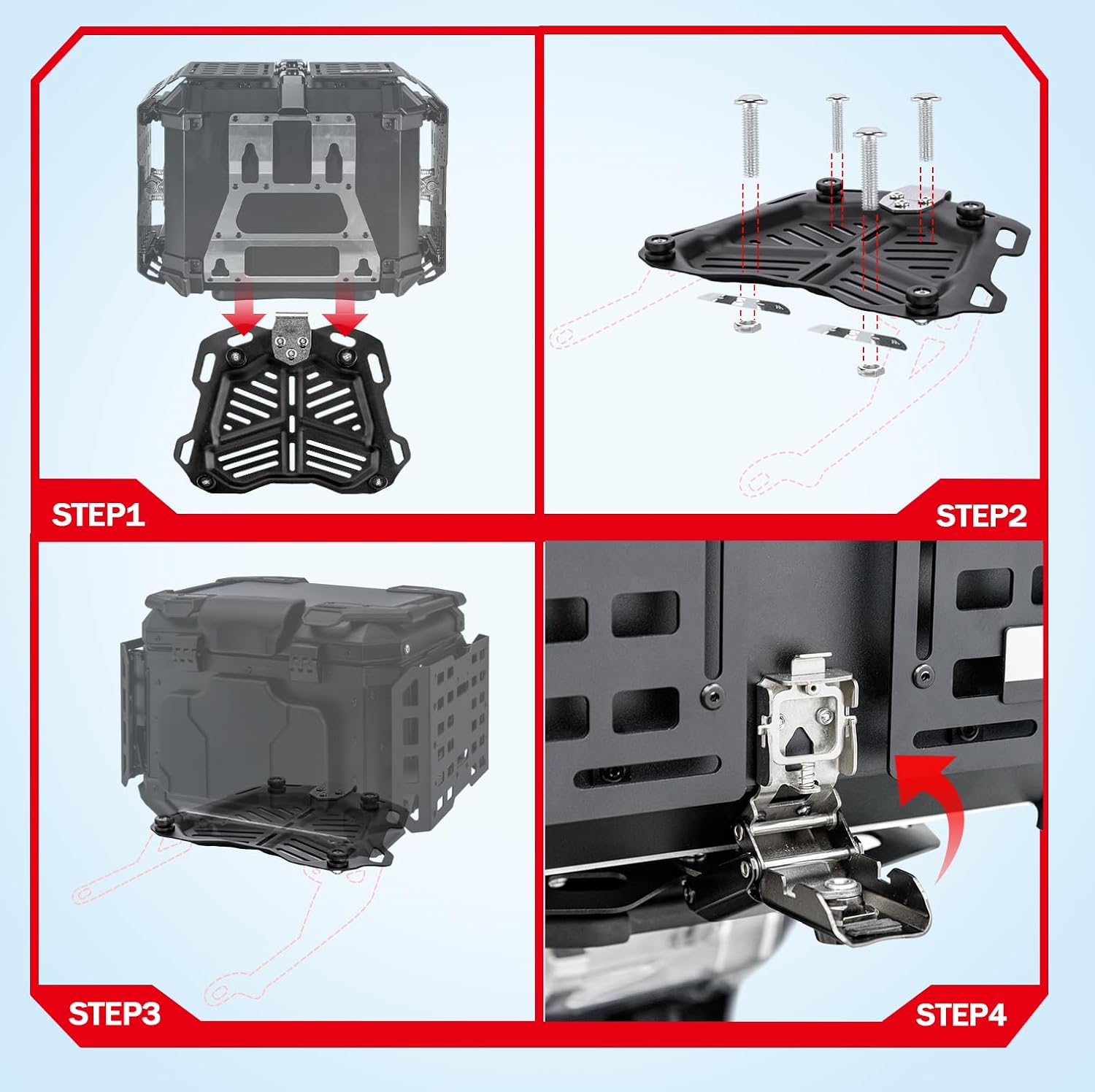 Motorcycle Top Case, 45L Universal Tail Box Motorbike Luggage Storage Trunk | Expandable Side Tray, Easy Install Quick Release Detachable, Waterproof Rustproof Dustproof, Backrest Cushion Anti-Theft Lock