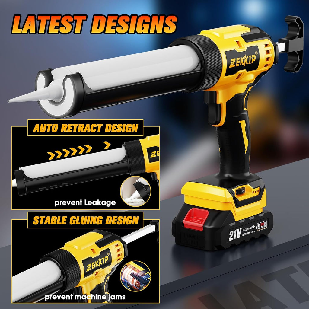 electric caulking gun, cordless caulking gun with 2x, side view