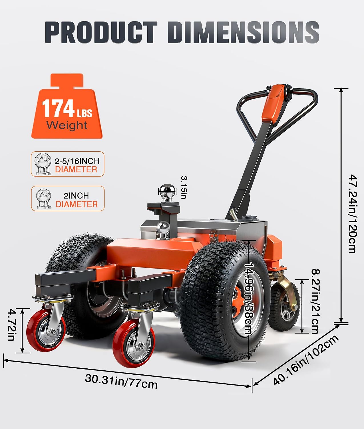 Ceridwen Heavy-Duty Trailer Mover Dolly, Dual Size Hitch Ball Design, 4500 LBS Max Tongue Weight, 360° Swivel Casters with Foot Brake, Ergonomic Long Handle for RV, Camper & Boat Trailers