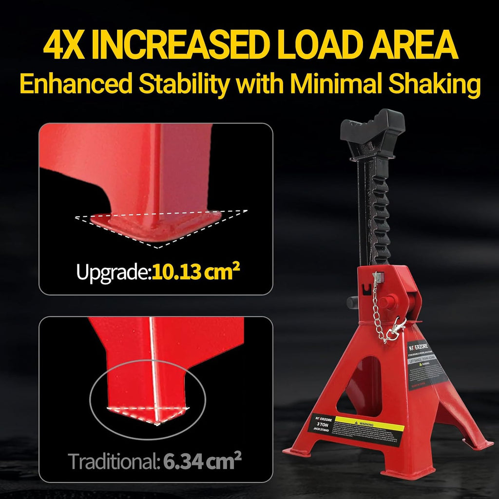 3 Ton Jack Stands, 1 Pair Heavy Duty Steel Car Jack Stands with Double Locking Pins, Adjustable Height for Cars, SUVs, Sedans and Vehicle Repair Maintenance(Red)