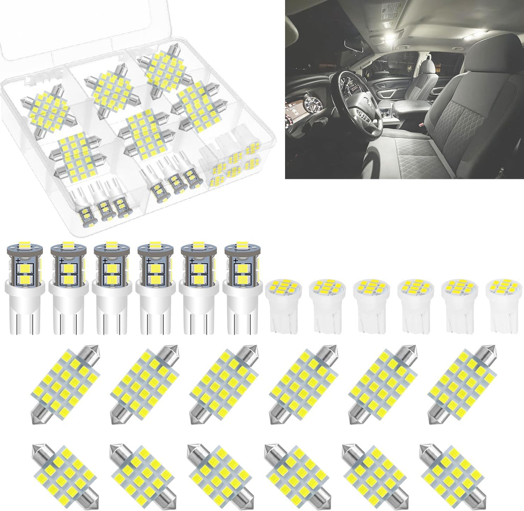 24 Pieces Car interior led lights Dome Bulb Kit Set T10 194 578 42mm DE3175 31mm Bulb Interior Replacement for Car Map License Plate Door Side Marker Trunk Light, White