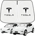 Windshield Sunshade for Tesla Model 3 & Model Y, Digital Printed Double-Sided Fabric Sun Visor, Silver Outside Black Inside UV Block Sunshade Compatible with 2017-2026 Model 3 2021-2026 Model Y