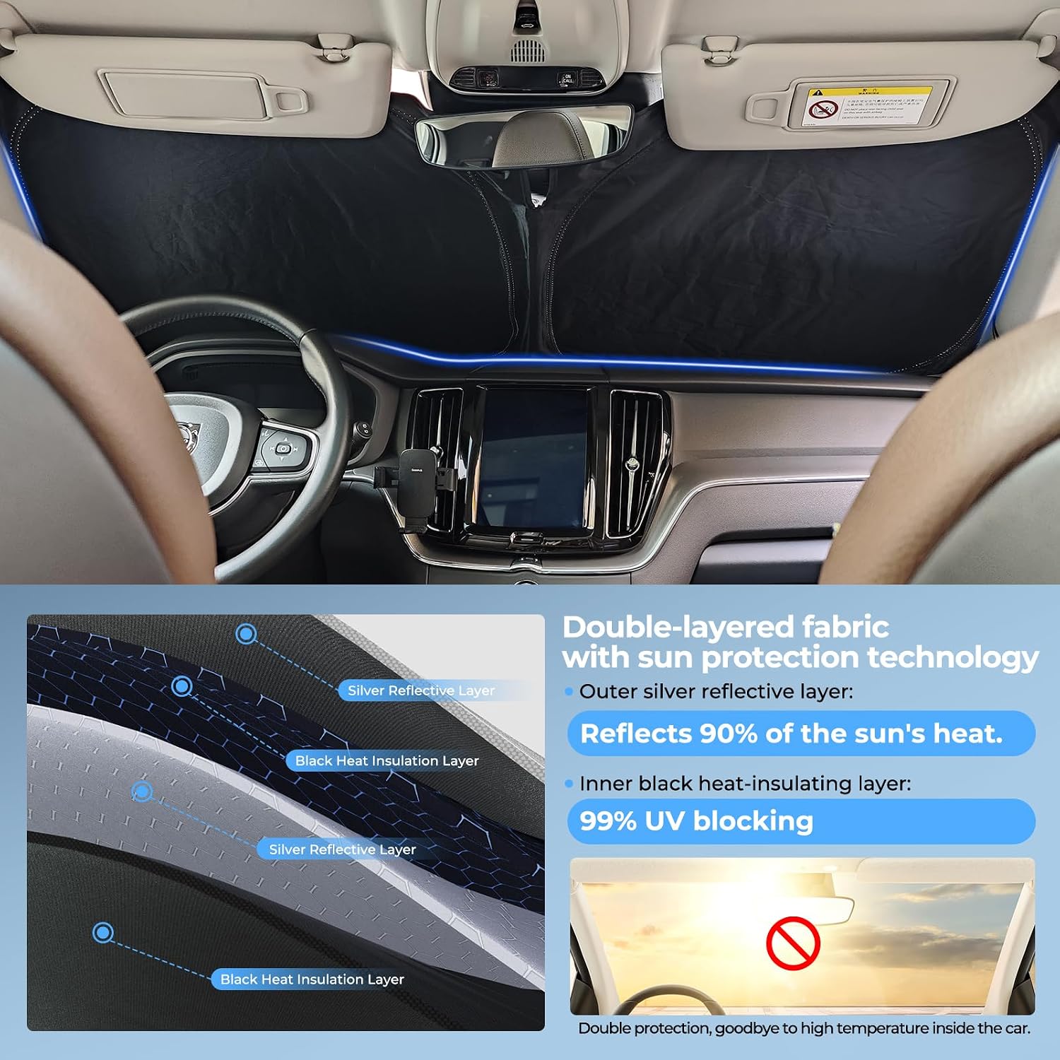 Windshield Sun Shade Compatible with Toyota Rav4 2019-2025,Front Window Custom Fit Car Accessories Foldable Sun Visor,Shield Protector UV Rays