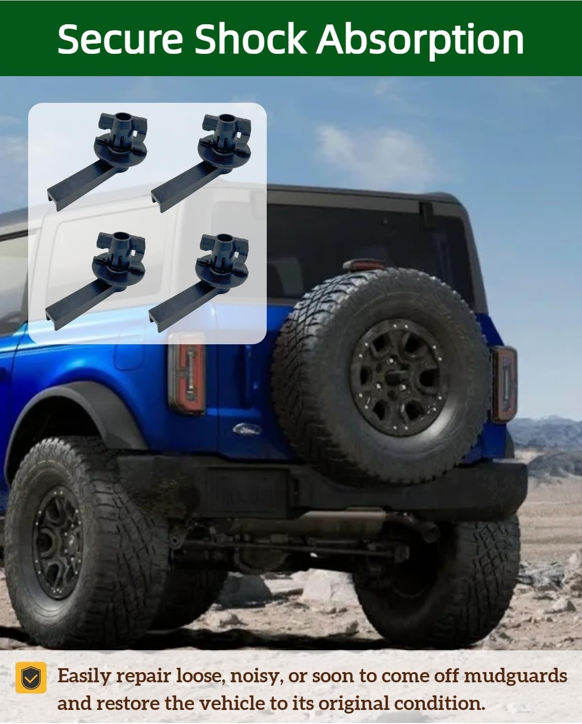 W721136S300 Fender Flare Clips Handle Locking Pins Front Rear Wheel Protector Clips Kit L-Shape Plastic Fit for Ford Bronco 2021 2022 2023 2024 2025 2/4 Door 4PCS
