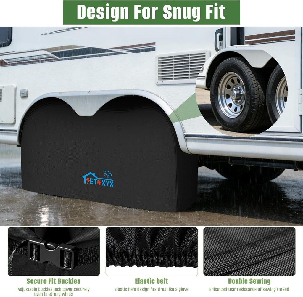 RV Tire Covers, 300D Trailer Tire Covers Fit 27"-30" Diameter Tire | 2 Pack RV Wheel Covers, Waterproof Dual Tire Cover for Camper SUV/RV/Trailer/Truck