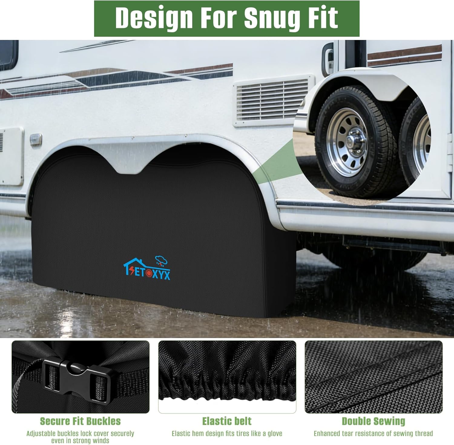 RV Tire Covers, 300D Trailer Tire Covers Fit 27"-30" Diameter Tire | 2 Pack RV Wheel Covers, Waterproof Dual Tire Cover for Camper SUV/RV/Trailer/Truck
