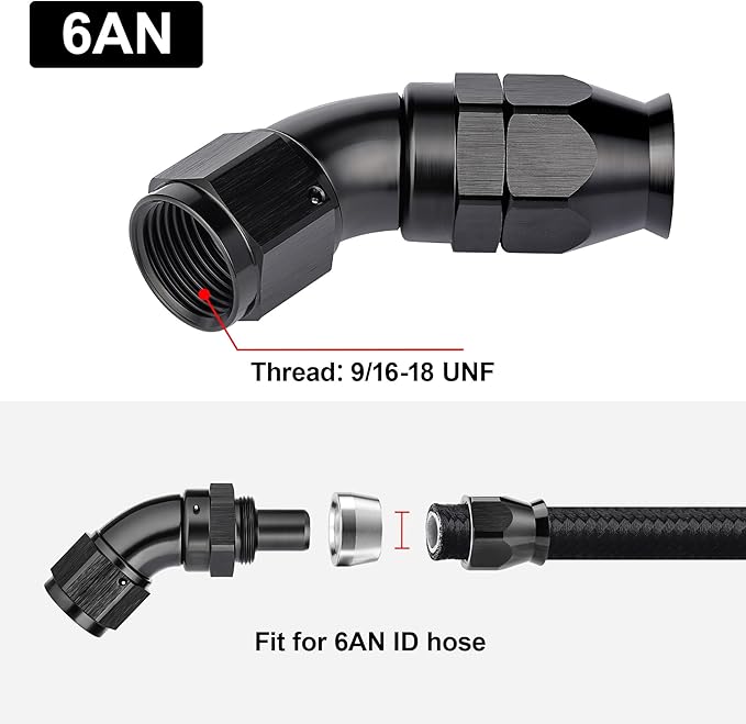 EVIL ENERGY 6AN 45 Degree PTFE One Piece Full Flow End Hose Fitting Aluminum - Image 4