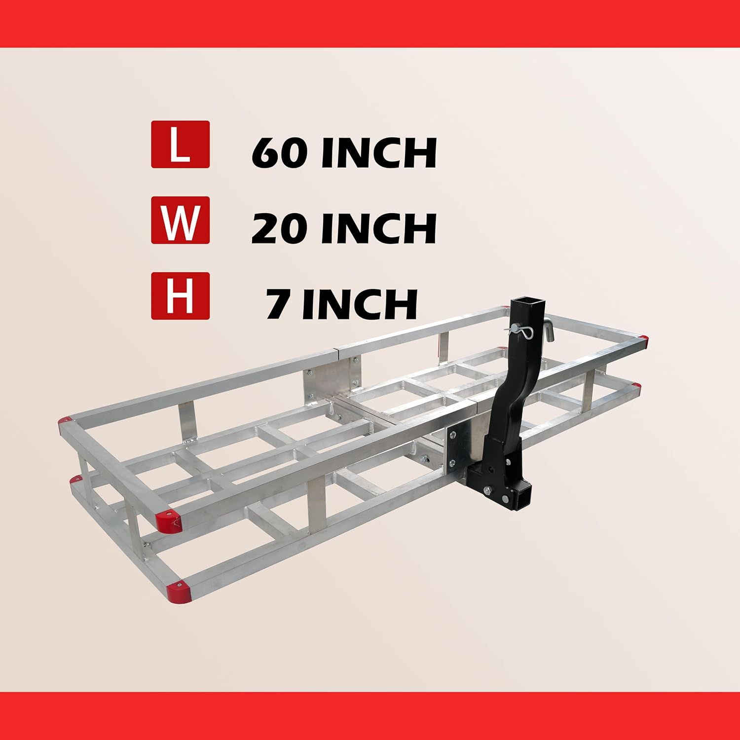 60 x 20 x7 Aluminum Cargo Carrier Hitch Mount - 500lb Heavy Duty Folding Luggage Rack - Powder Coated 2" Angled Shank for Ground Clearance - Rustproof Vehicle Cargo Basket for SUV & Truck Storage