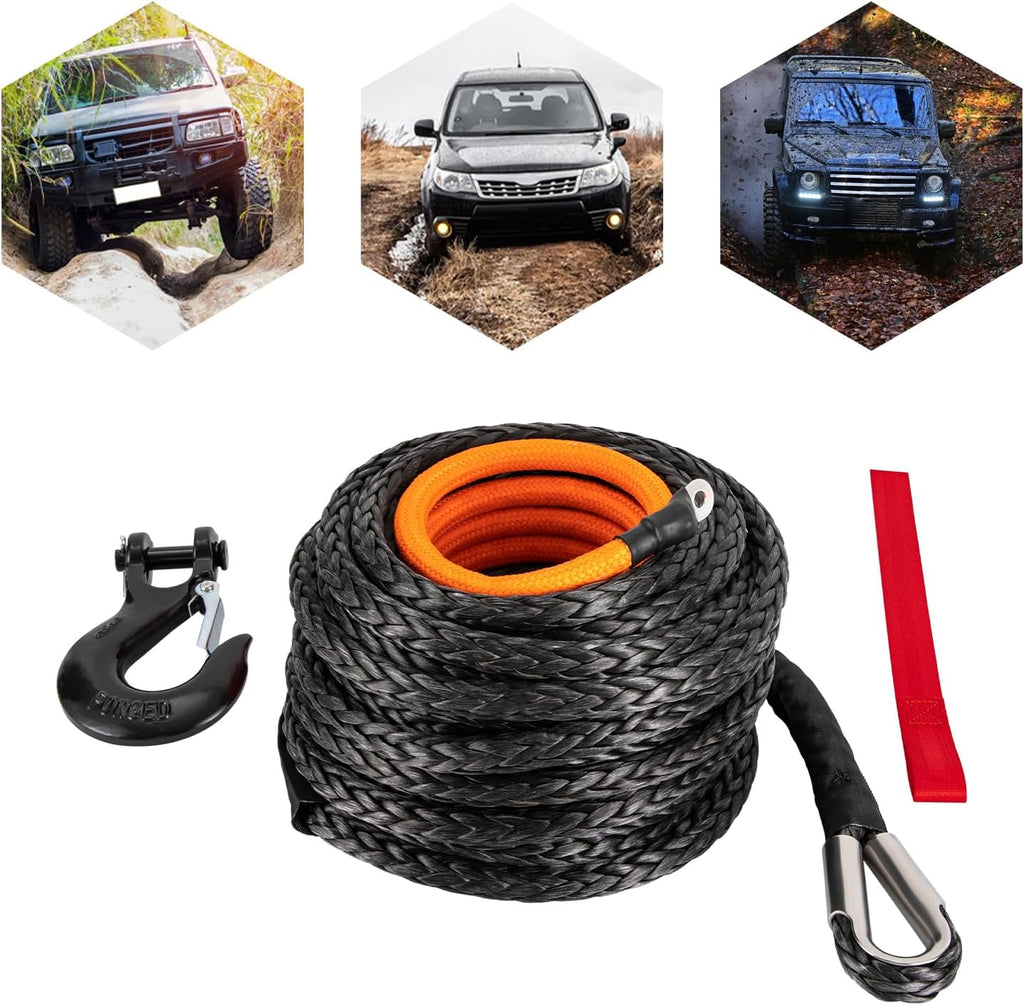 9/16" x76' Synthetic Winch Rope with Hook, Winch Cable with Protective Sleeve, Car Tow Recovery Cable for 4WD Off-Road Vehicle Truck ATV UTV SUV 35,000 LBS Breaking Strength (Orange)