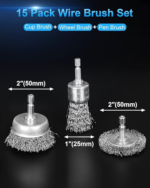 15 Pack Carbon Steel Wire Wheel Brush, Rocaris Cup Brush, Wheel Brush, Pen - Image 2
