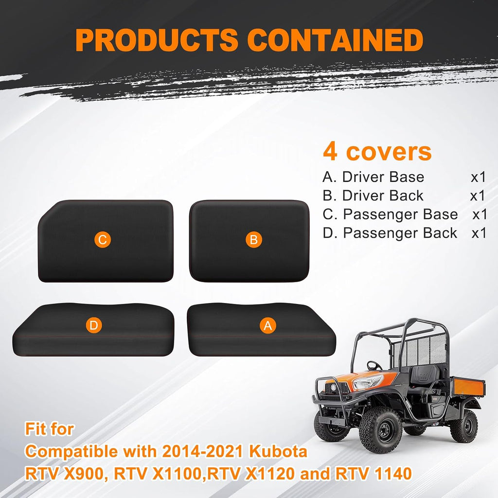 BORDAN RTV Waterproof Seat Cover for Kubota RTV X900 X1120D 2014-2021, 1680D Heavy Duty Seat Covers for Kubota X1140 2016-2021, X1100 2007-2013, XG850 Sidekick 2018-2021, Black Full Protection (4 PCS)