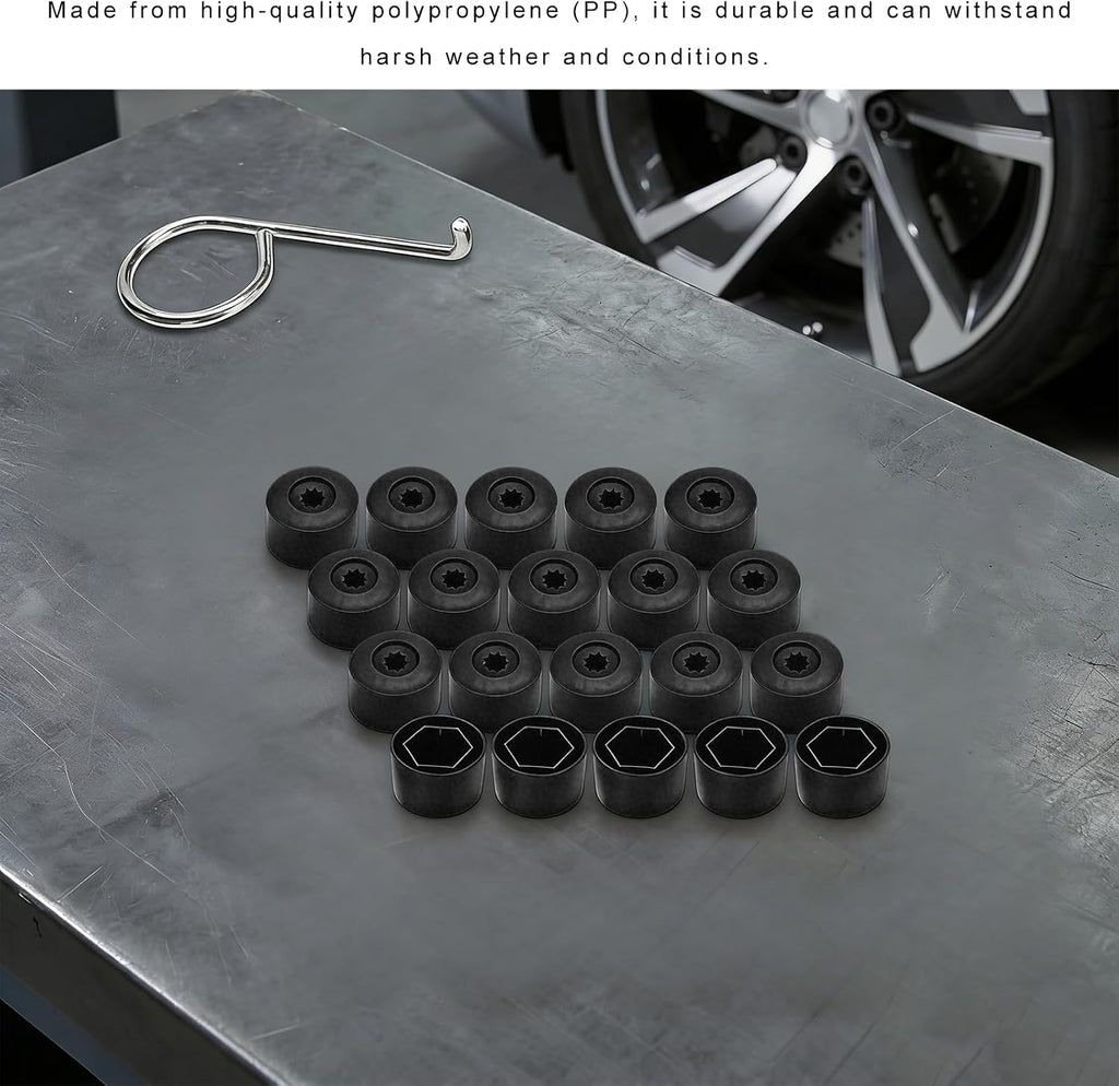 20 PCS Car Wheel Lug Nut Covers, 18mm Plastic Auto Tire Bolt Covers Nut Caps with Removal Tool, Wheel Bolt Caps Dismantle Replacement 1K0 601 173 for Beetle Passat GTI CC (Black)