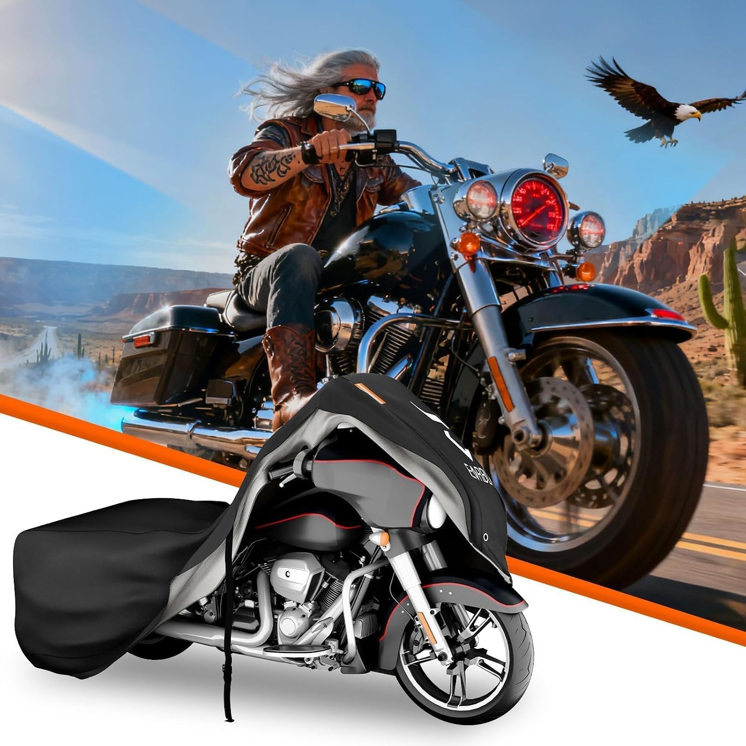 EVRBUL Motorcycle Cover Compatible with Harley Davidson Touring Models Road Glide Road King Electric Glide Heritage Classic Heavy Duty 420D Waterproof Outdoor Motor Sun Cover Protection