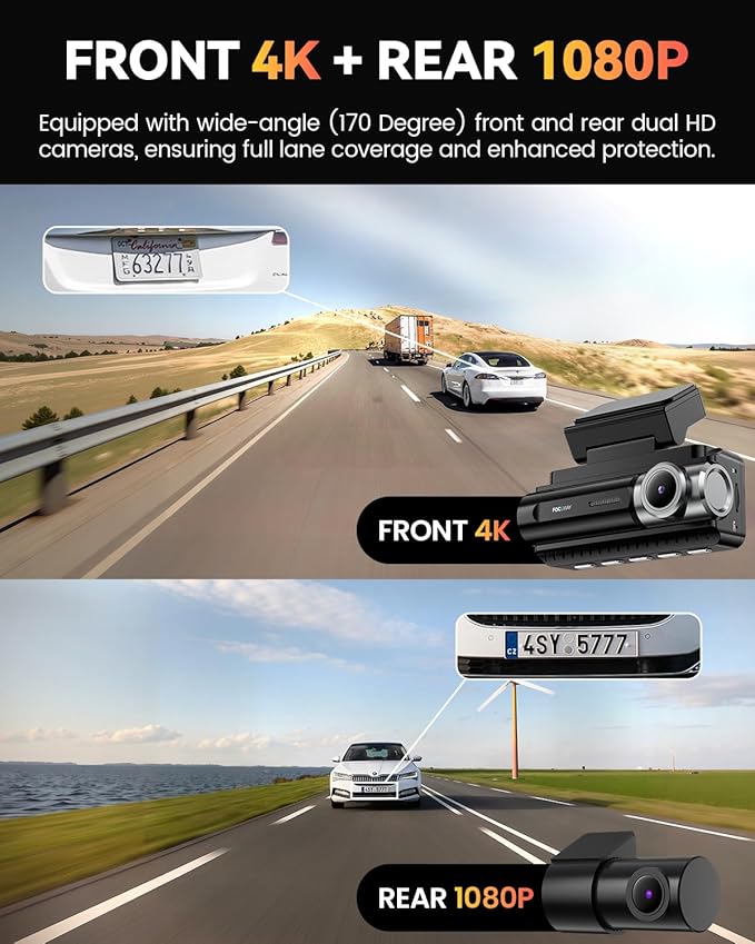 Dash Cam Front Rear 4K Built-in 5G WiFi GPS, Voice Control, 3.39 inch IPS Screen - Image 2