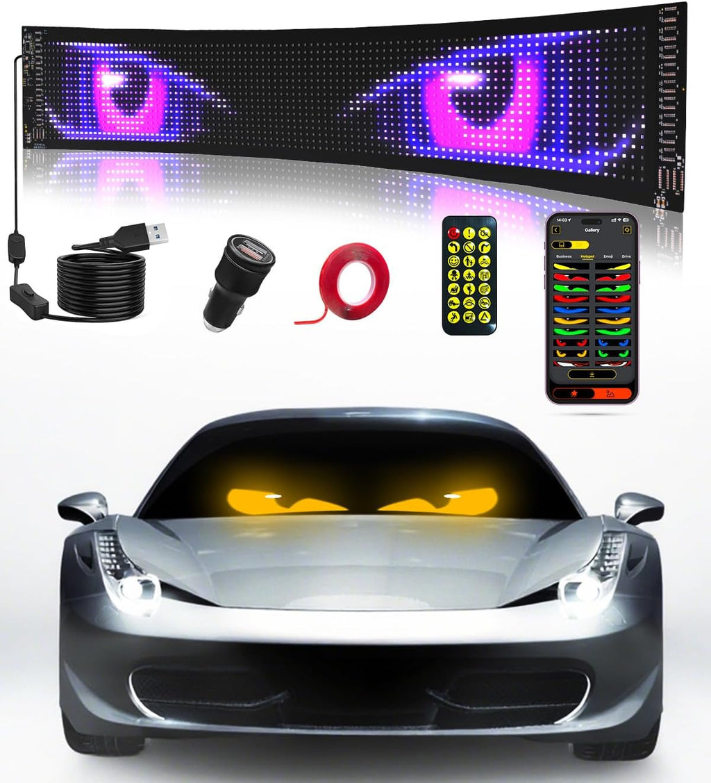 Devil Eyes Light for Windshield: 23.4"x4.7" Programmable LED Signs with APP & Remote Control - 5V USB Digital Lighting Display, LED Lights for Cars (1 Pcs)