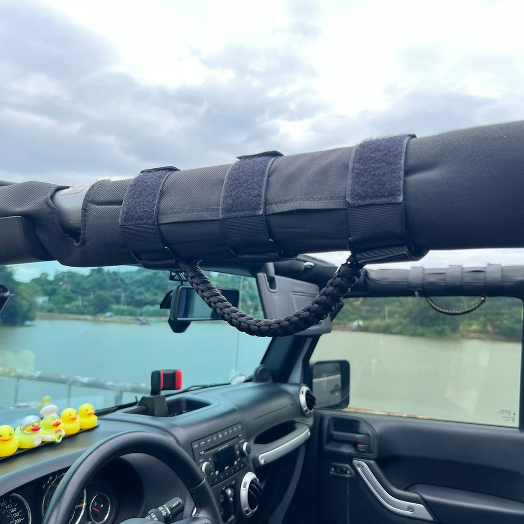 ROMASO Roll Bar Grab Handle for Jeep Wrangler,Grab Handle for Jeep Wrangler YJ TJ JK JL&Gladiator JT 1986-2025,Paracord Handles,Black,Pack of 2