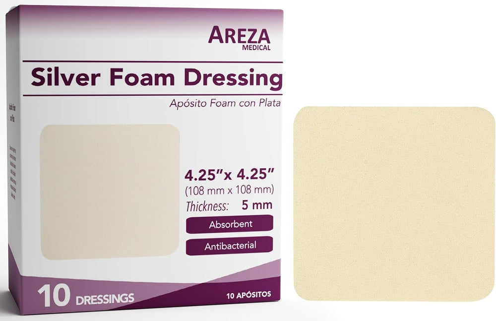 Areza Medical - Silver Foam Wound Dressing Pad - Sterile - 4.25" X 4.25&...