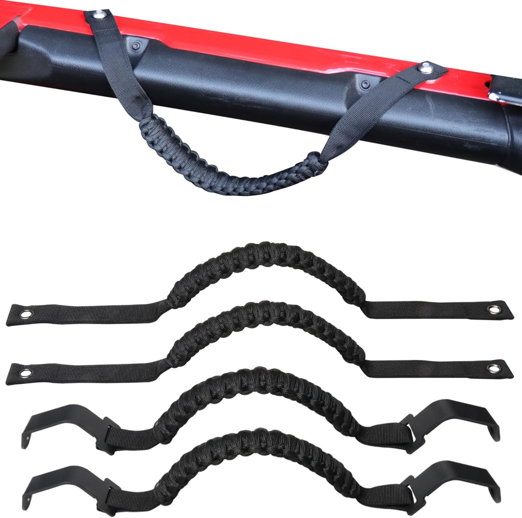 Front Rear Door Roll Bar Grab Handles Compatible with 2024 2025 Jeep Wrangler JL 4 Door 4XE Gladiator JT Interior Accessories Paracord Grip Handle, Keep Airbag Function, 4 Pack Black Classic
