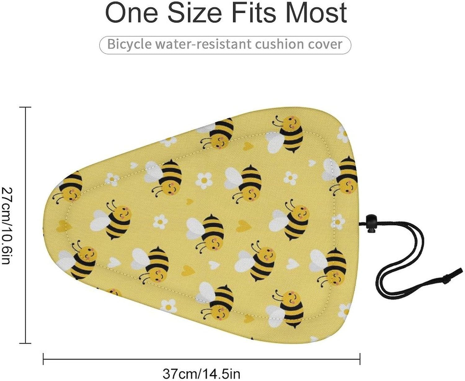 Bike Seat Cover for Most Saddles, Adjustable Bicycle Saddle Protector with Drawstring to Easy Store, Dustproof and Waterproof, Cute Honeybee Bee Light Yellow