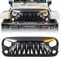 Front Grill Compatible with 2007-2018 Jeep Wrangler JK JKU, Shark Grille w/DRL Turn Signal Lights, Matte Black