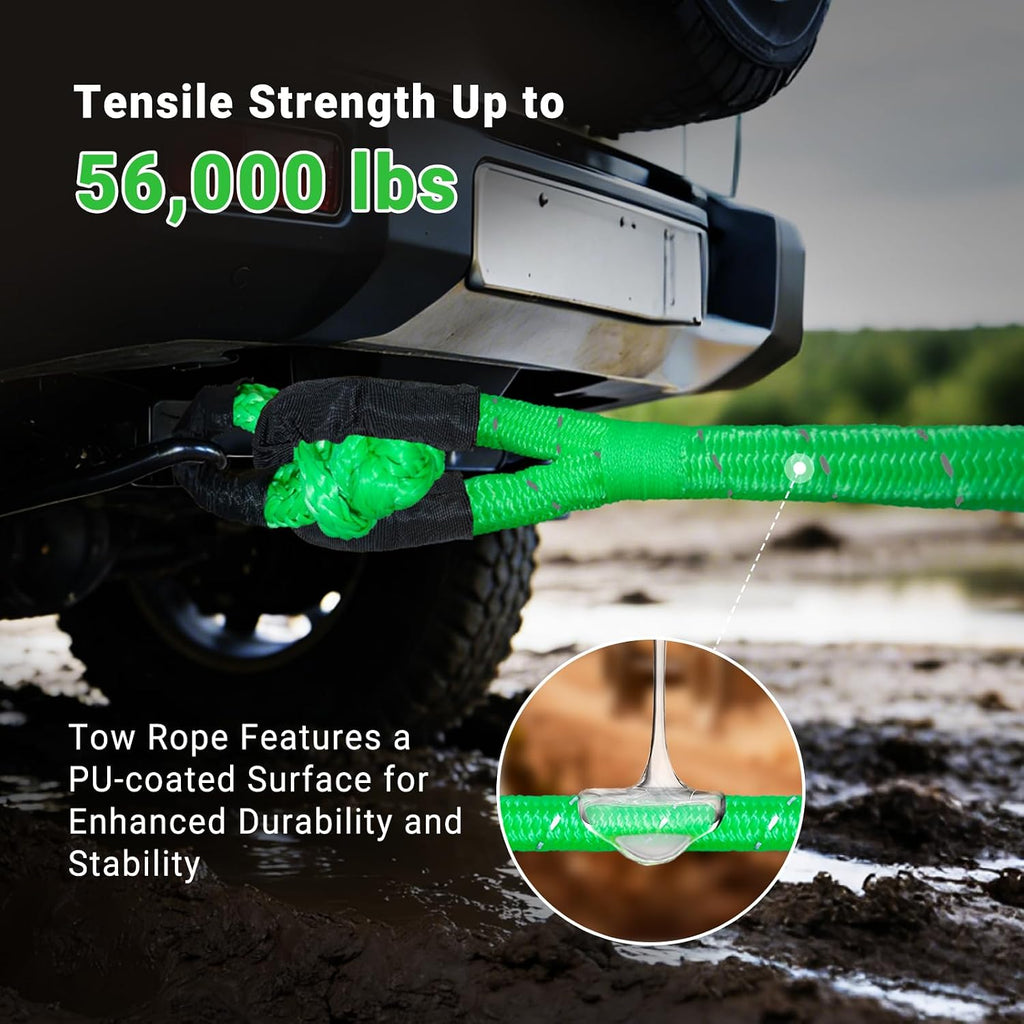 Kinetic Recovery Tow Rope 5/8" x 20ft Tow Strap 36000lbs Snatch Strap with 2Pcs Soft Shackles 56000lbs Break Strength Heavy Duty Kinetic Towing Rope for Truck ATV UTV Offroad Recovery Rope Kit