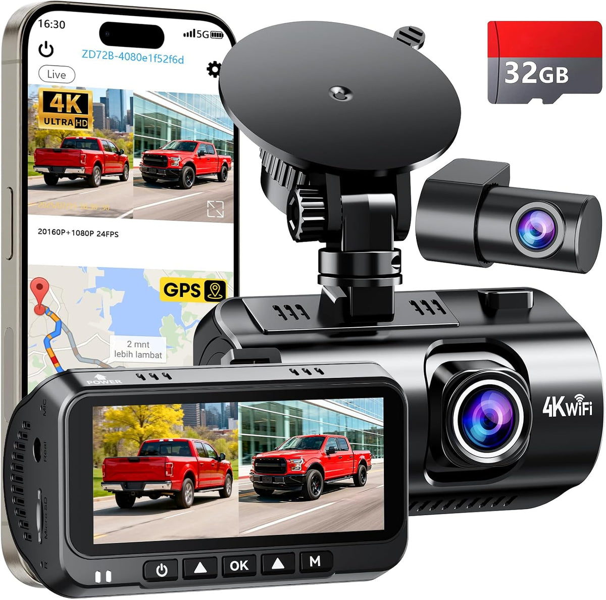 front and rear dash cam for truck: 4k+1080p, main product view