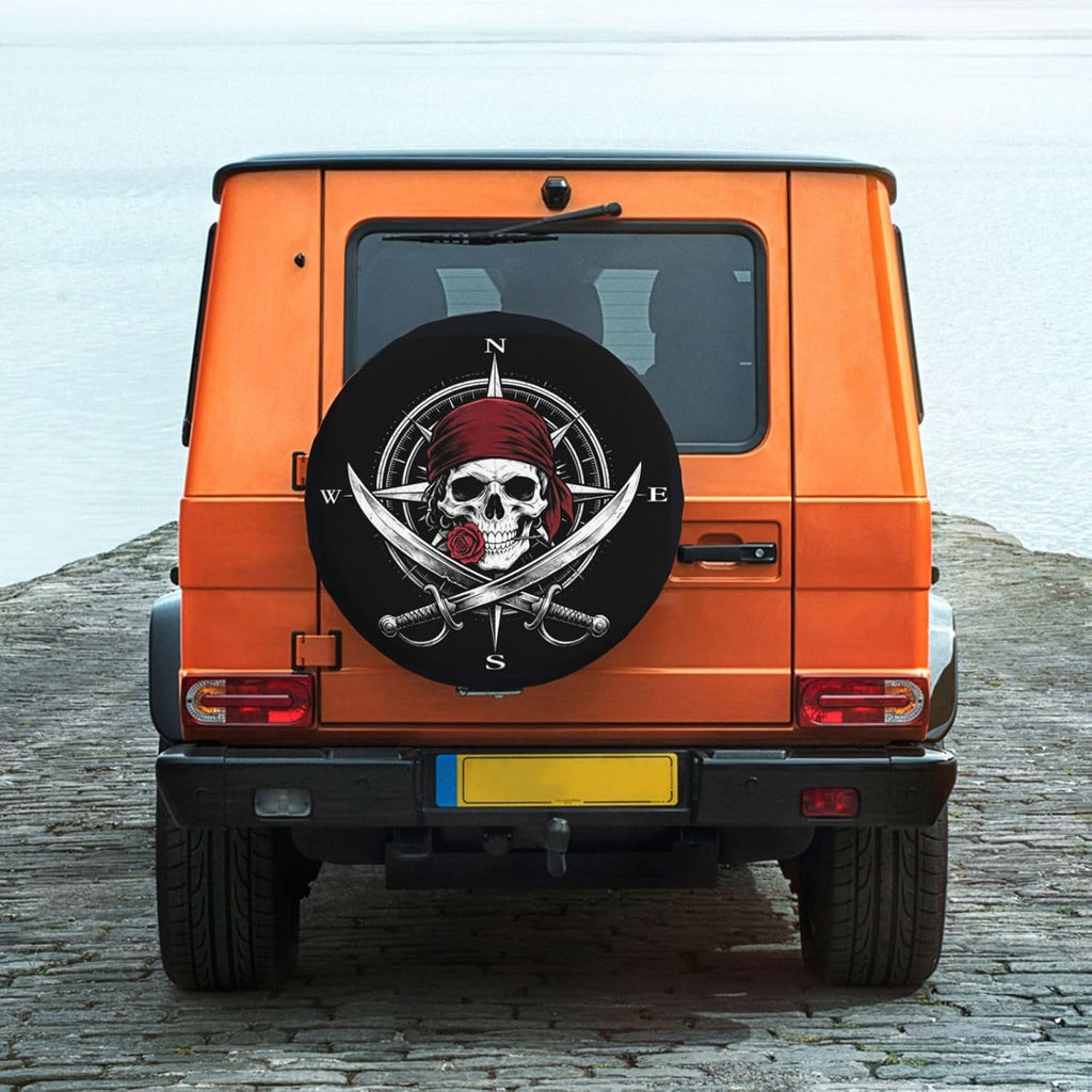 Pirate Skull Compass Spare Tire Cover Waterproof Wheel Cover 15 Inch Universal Fit for Jeep Trailer Rv SUV Truck Uv Protection Dustproof Tire Cover Outdoor Travel Camping Gift