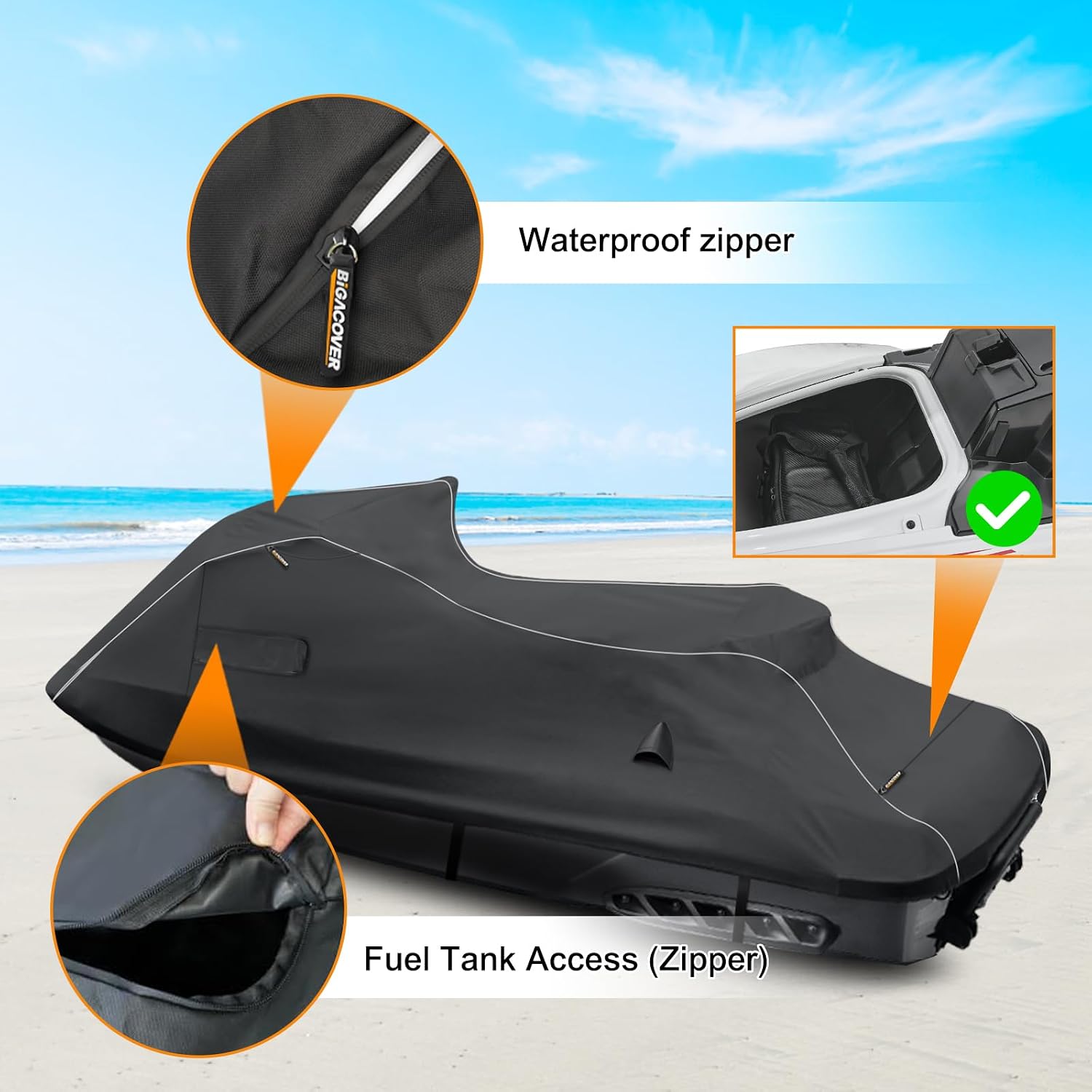 Waterproof Jet Ski Cover for Sea-doo 2010-2025 GTX,RXT,RTX-X,GTX LTD, 600D Oxford UV-Proof Jetski Covers, Trailerable Jetski Cover with Air Vents, Reflective Strips